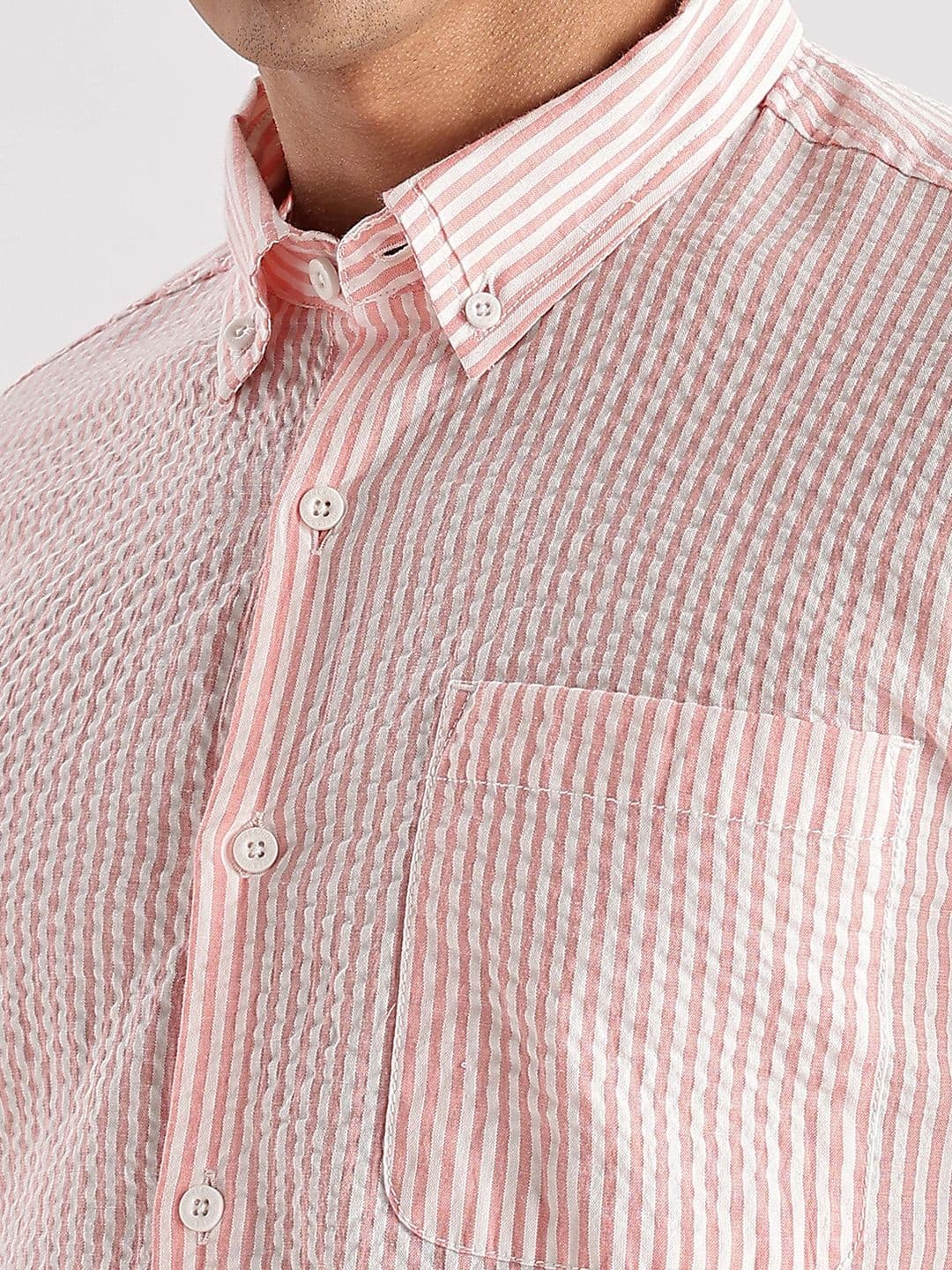 HERE&NOW Slim Fit Vertical Striped Seersucker Opaque Casual Shirt thumbnail 4