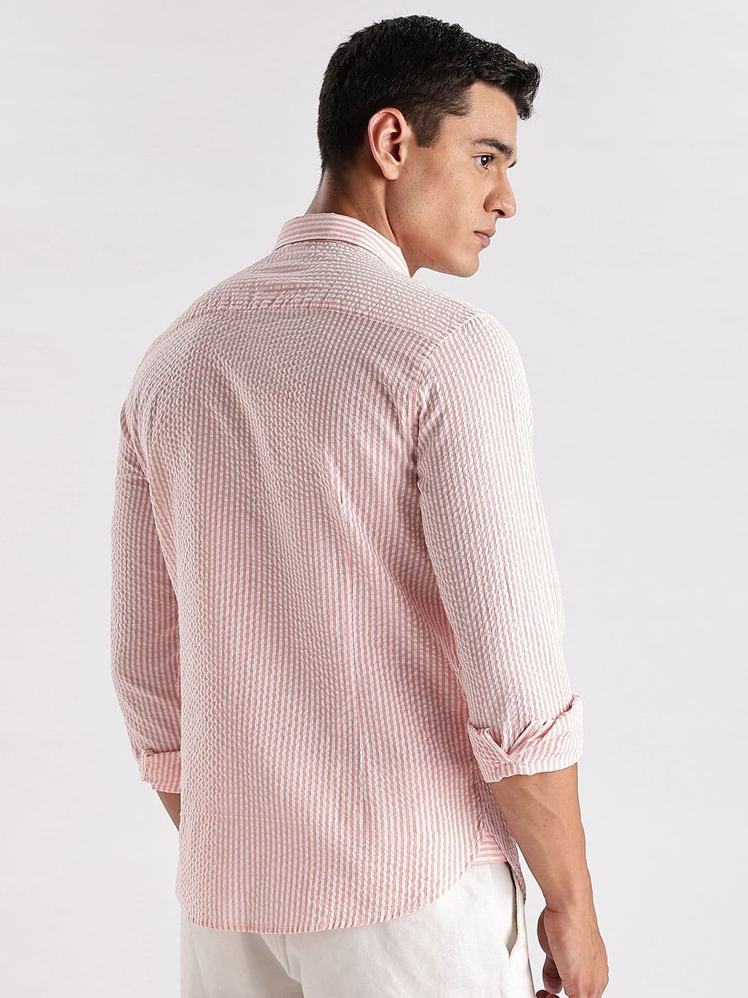 HERE&NOW Slim Fit Vertical Striped Seersucker Opaque Casual Shirt thumbnail 2
