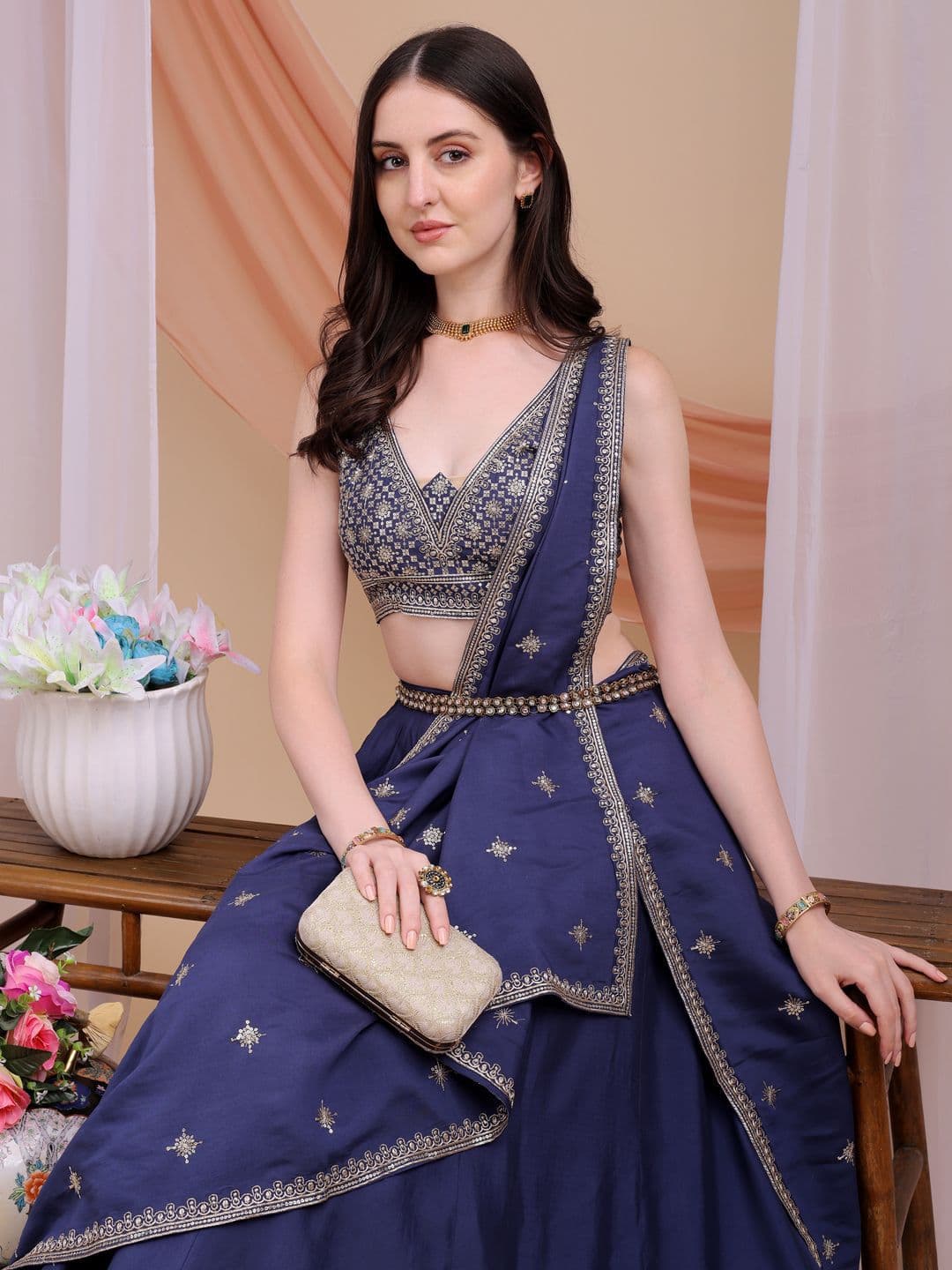 Kinjo Embroidered Sequinned Ready to Wear Lehenga & Blouse With Dupatta thumbnail 3