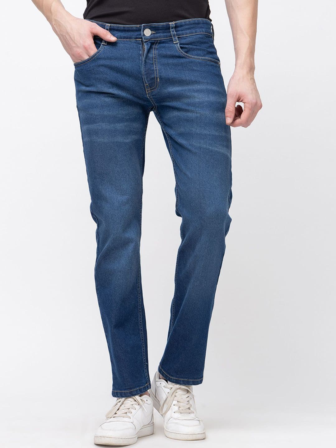 7OUNCE Men Slim Fit Mid-Rise Light Fade Stretchable Cotton Jeans - view 1