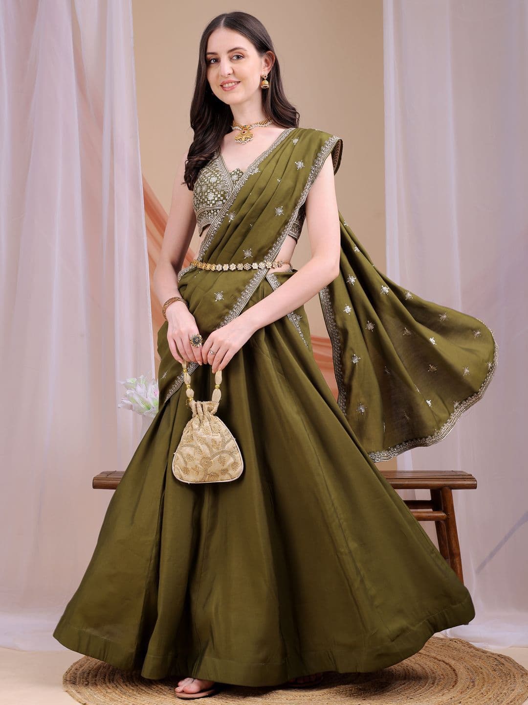Kinjo Embroidered Sequinned Ready to Wear Lehenga & Blouse With Dupatta - view 1