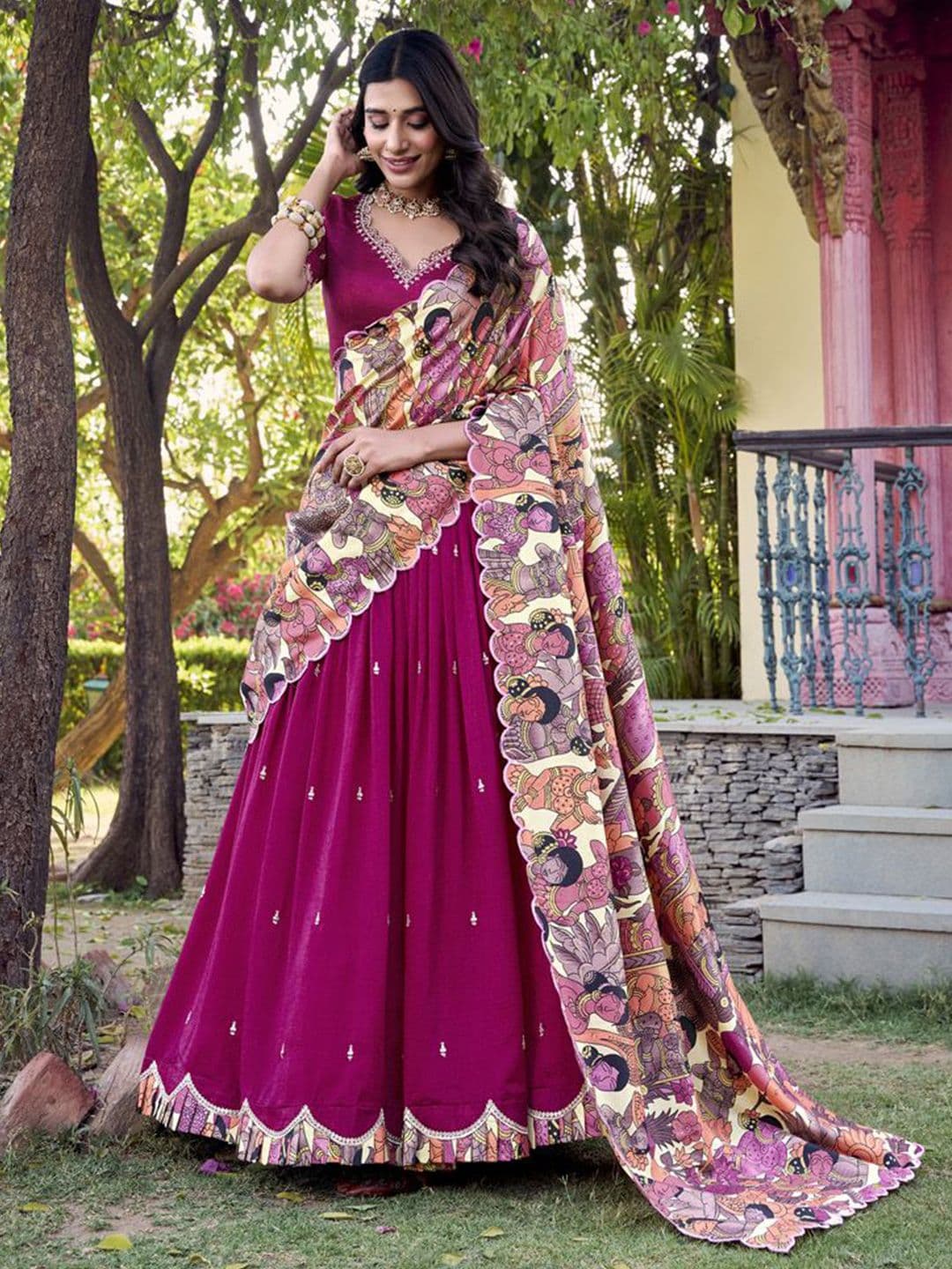 LOOKNBOOK ART Printed Ready to Wear Lehenga & Unstitched Blouse With Dupatta - view 1