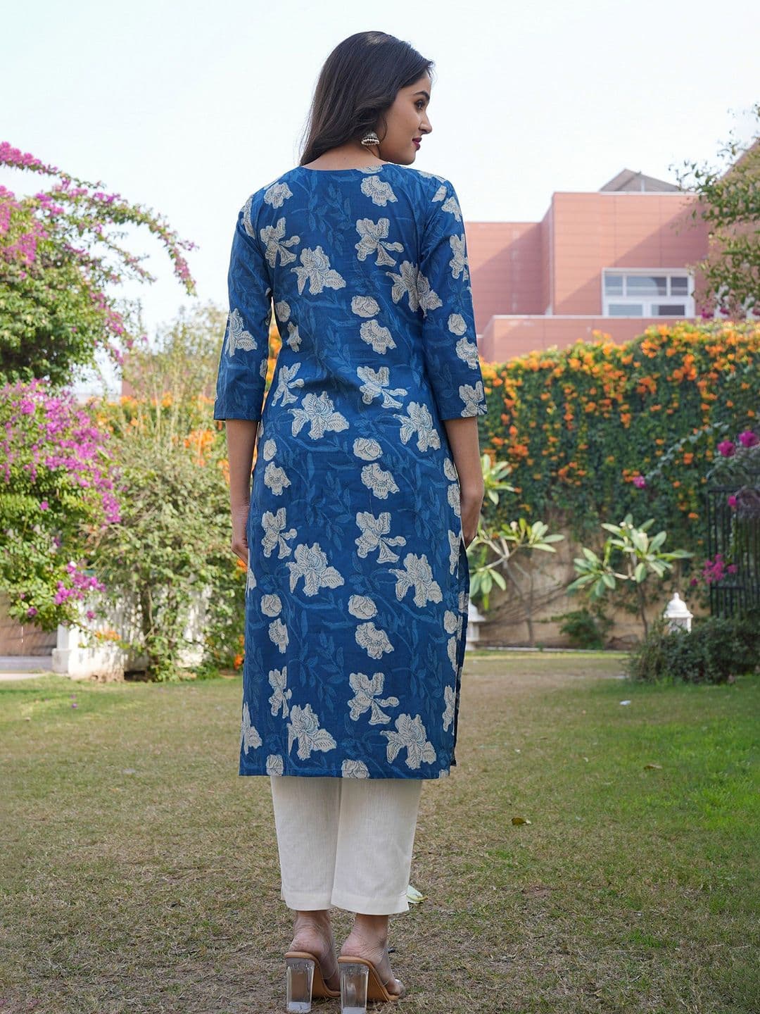KALINI Floral Printed Angrakha Pure Cotton Straight Kurta thumbnail 2