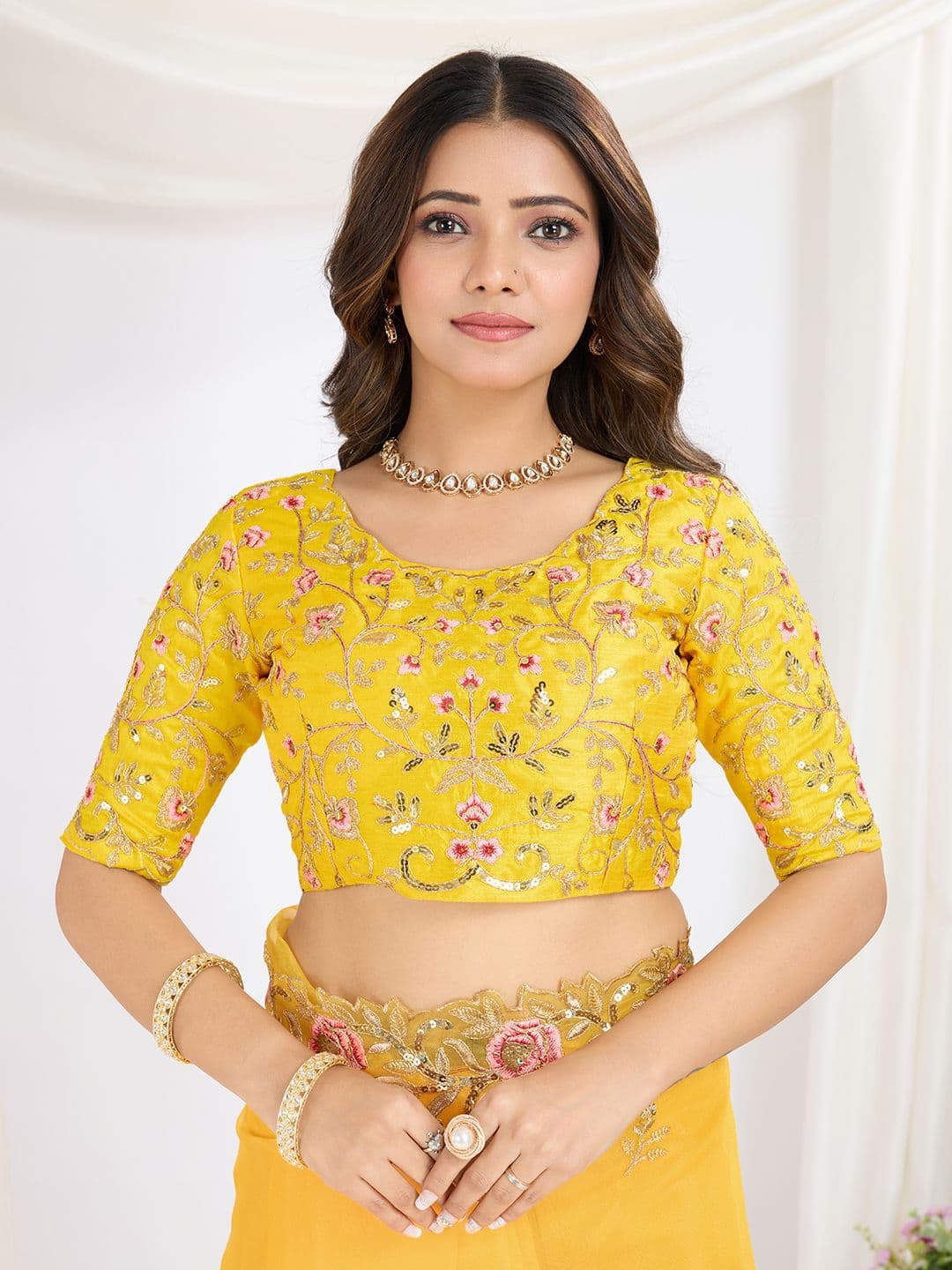 HERE&NOW Floral Embroidered Organza Saree thumbnail 6