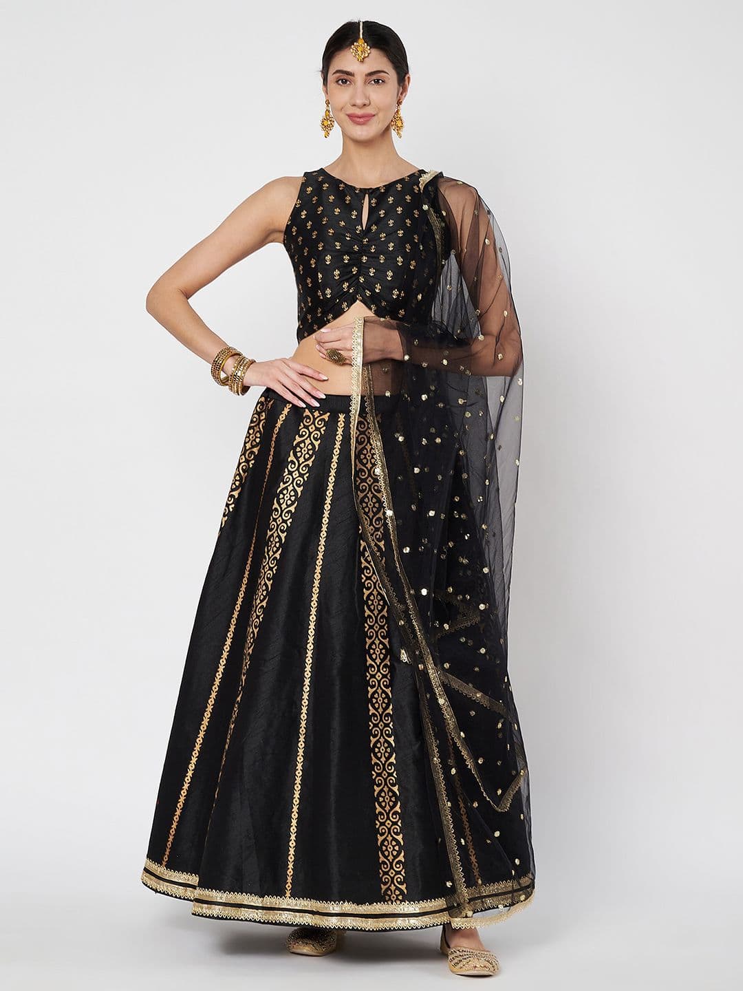 studio rasa Women Printed Block Printed Lehenga & Blouse With Dupatta - view 1