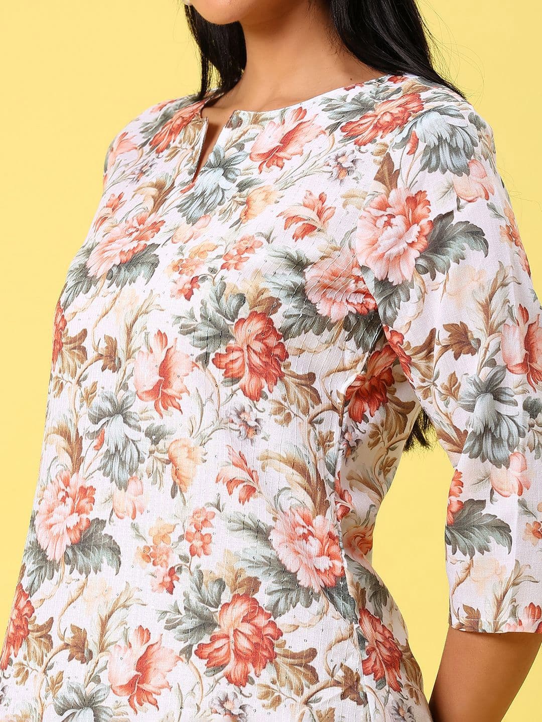 V-Mart Floral Printed Notch Neck Straight Kurta thumbnail 3