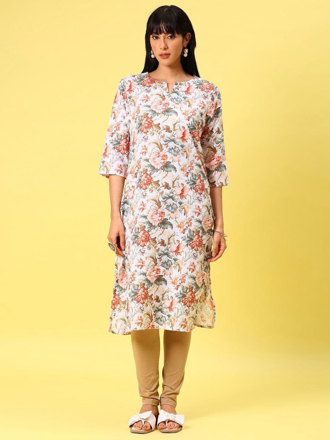 V-Mart Floral Printed Notch Neck Straight Kurta thumbnail 5
