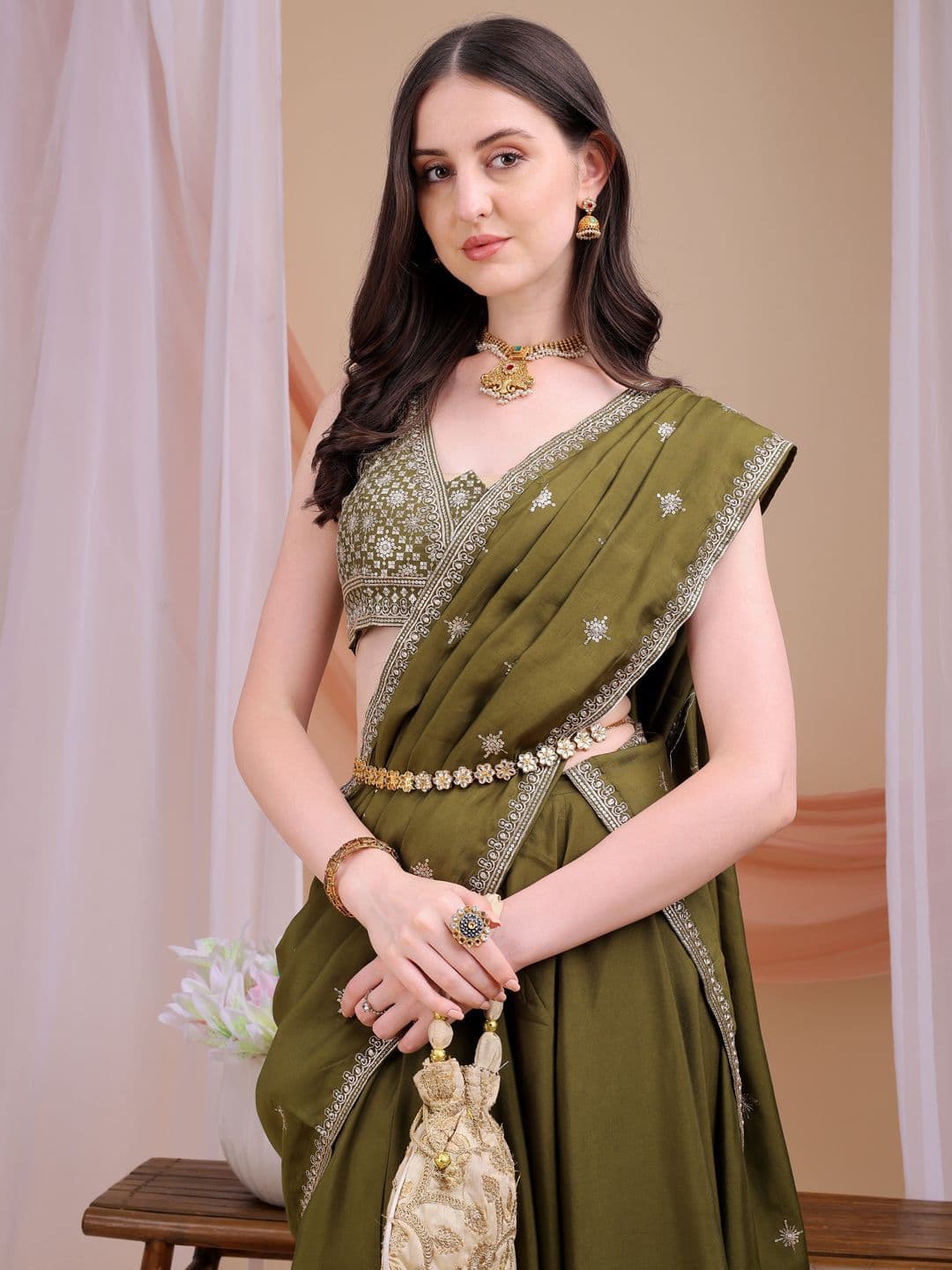 Kinjo Embroidered Sequinned Ready to Wear Lehenga & Blouse With Dupatta thumbnail 3