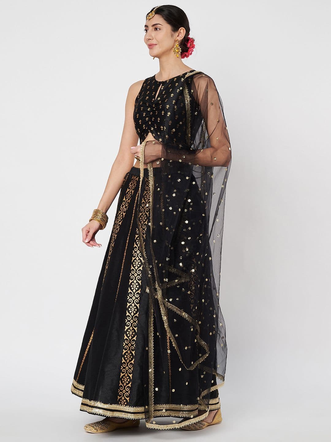 studio rasa Women Printed Block Printed Lehenga & Blouse With Dupatta thumbnail 2