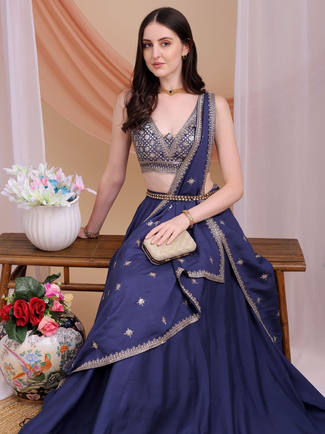 Kinjo Embroidered Sequinned Ready to Wear Lehenga & Blouse With Dupatta thumbnail 4