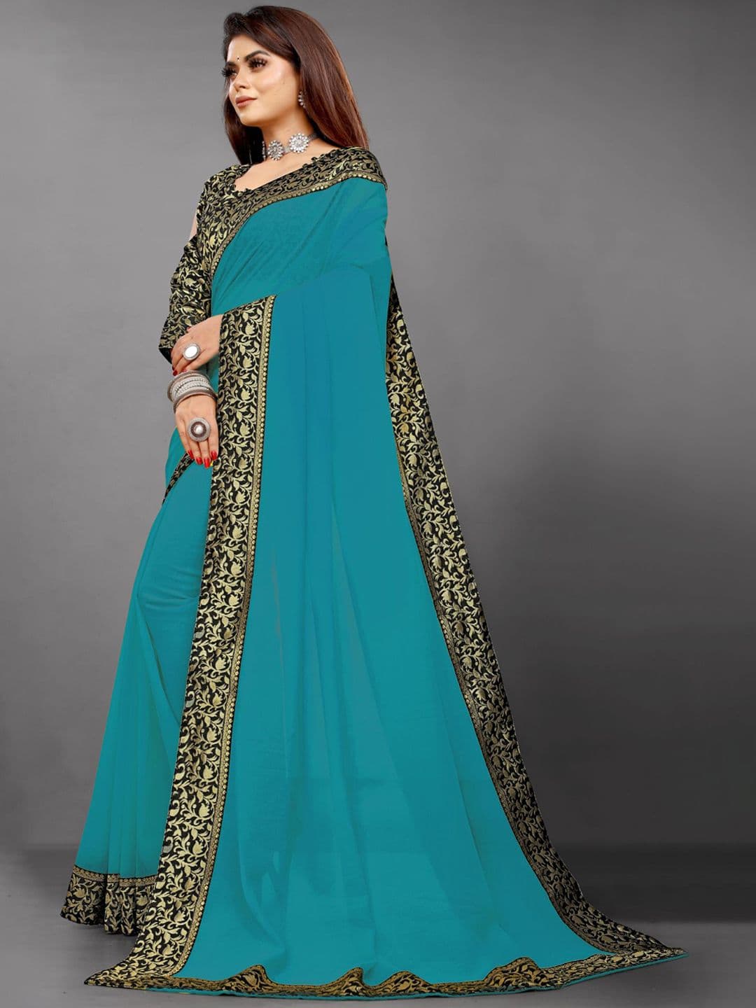 Flip The Style Zari Pure Georgette Saree thumbnail 3