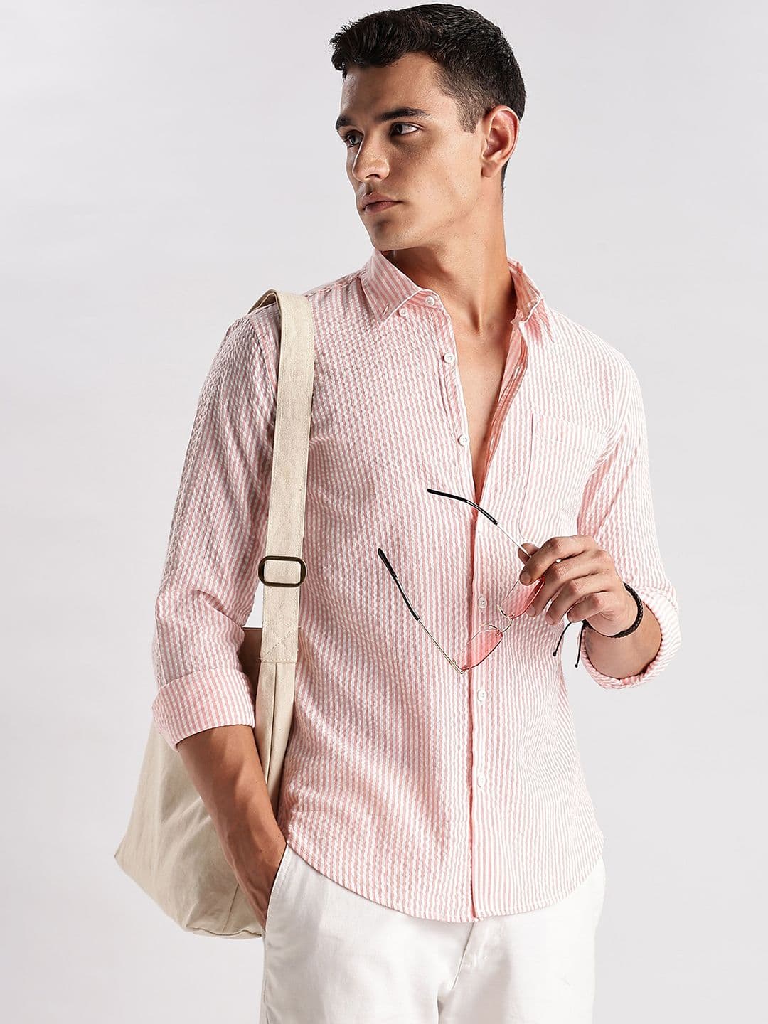 HERE&NOW Slim Fit Vertical Striped Seersucker Opaque Casual Shirt thumbnail 6