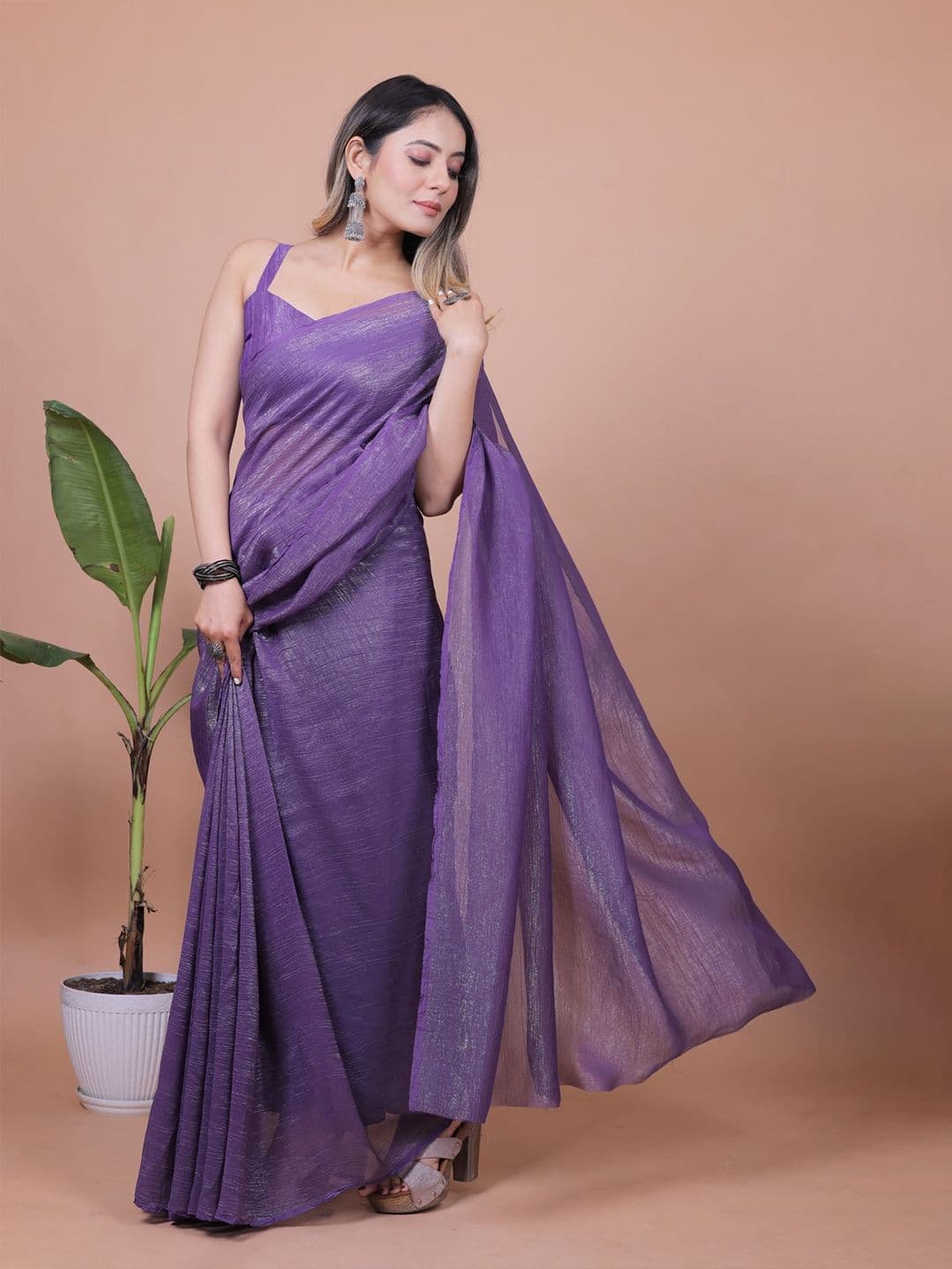 Anneca Women Solid Tissue Saree with Blouse Piece thumbnail 2