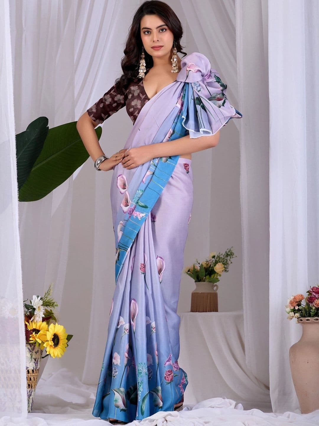 LeeliPeeri Designer Floral Satin Designer Saree thumbnail 7