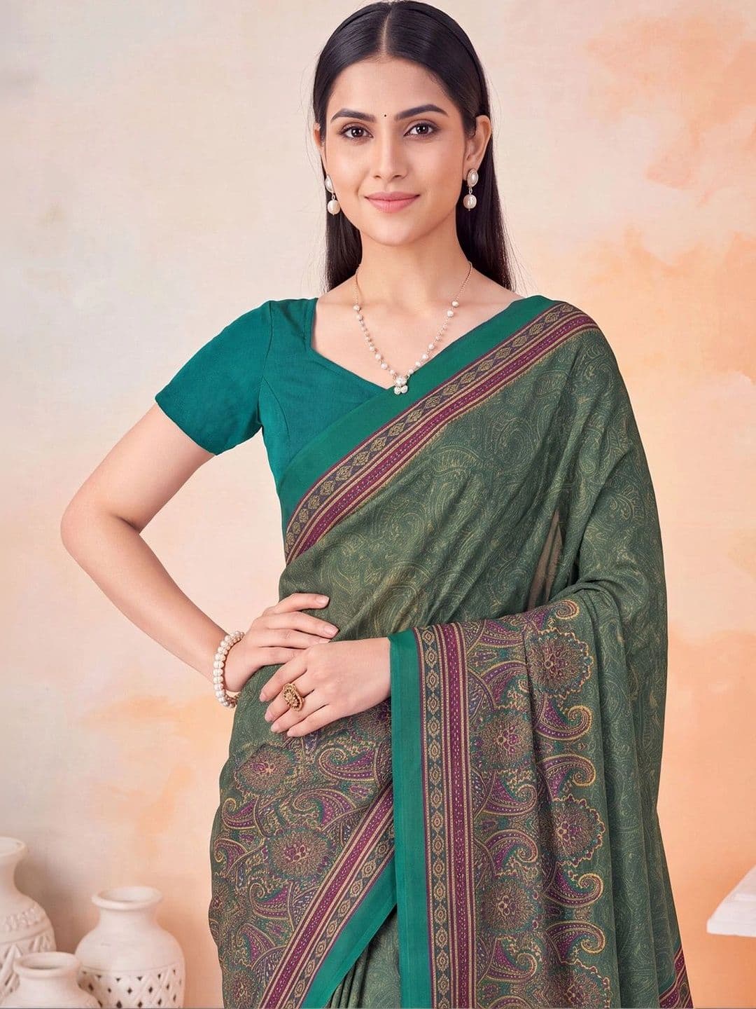 Anouk Paisley Poly Crepe Designer Saree thumbnail 3