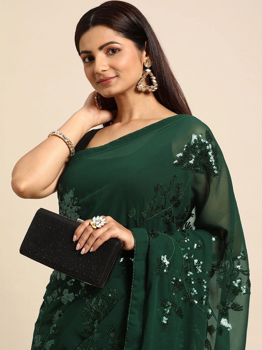 Mitera Embellished Sequinned Poly Georgette Designer Saree thumbnail 2