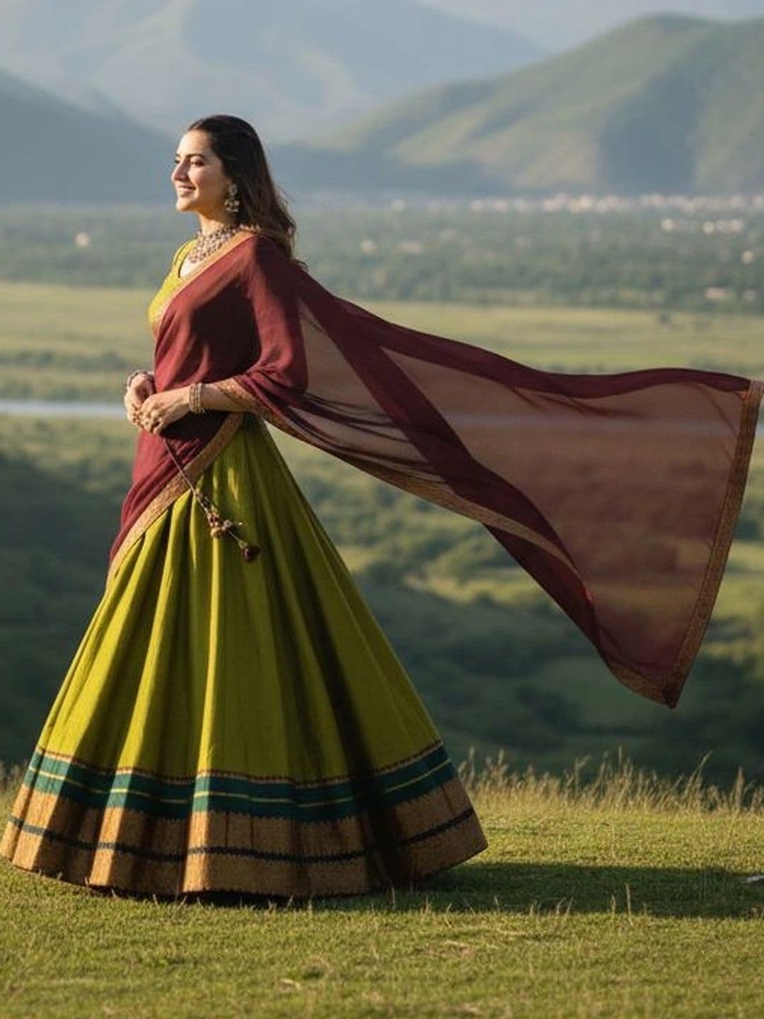 HERE&NOW Unstitched Lehenga & Blouse With Dupatta thumbnail 3