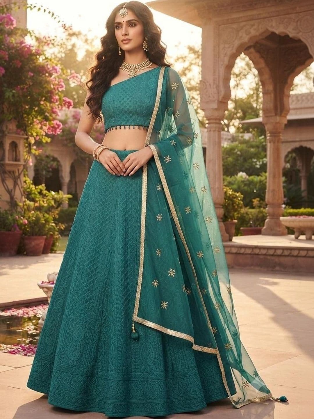 Indi Kal Embroidered Thread Work Ready to Wear Lehenga & Blouse With Dupatta - view 1