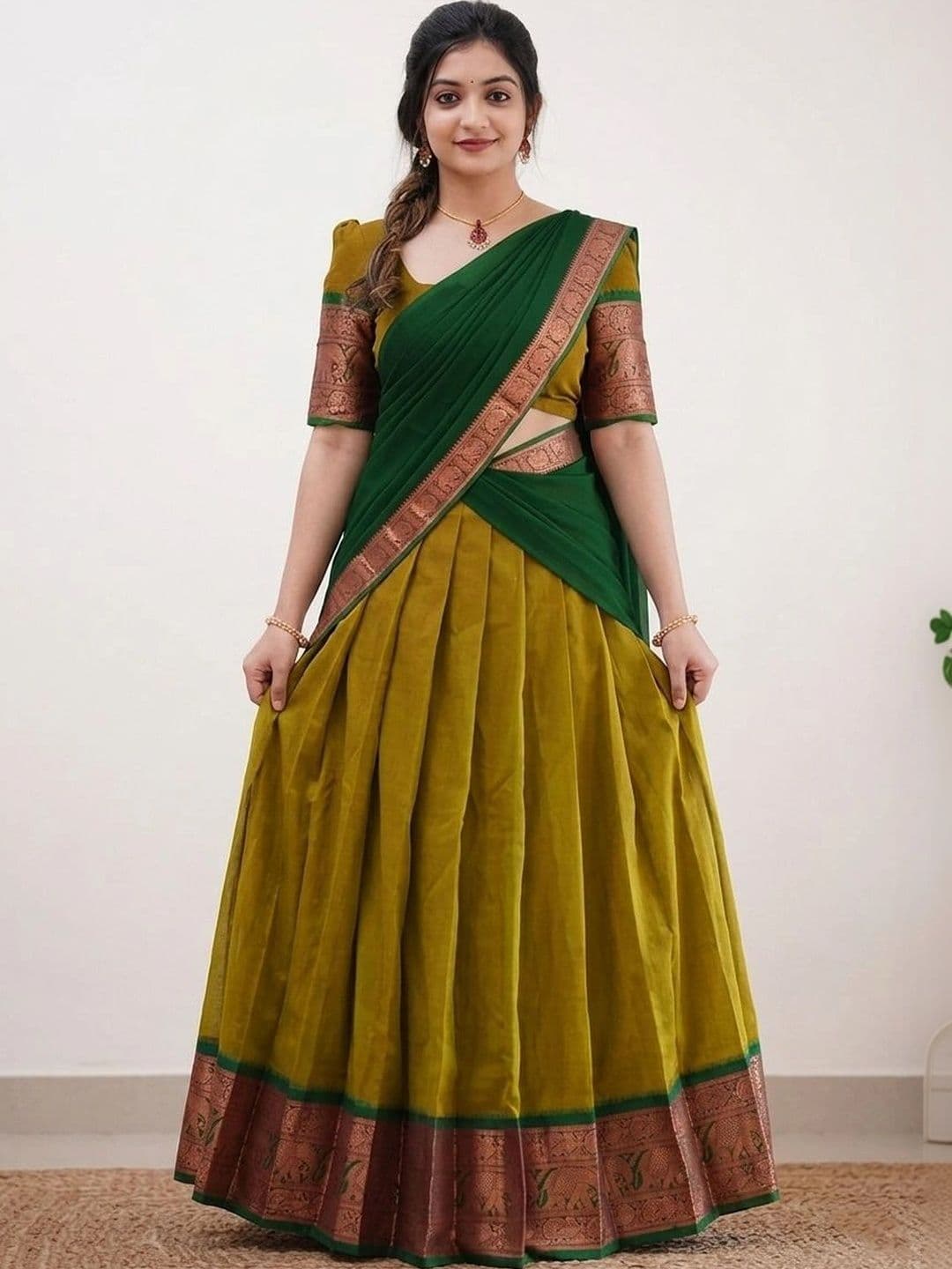 HERE&NOW Embroidered Unstitched Lehenga & Blouse With Dupatta thumbnail 4