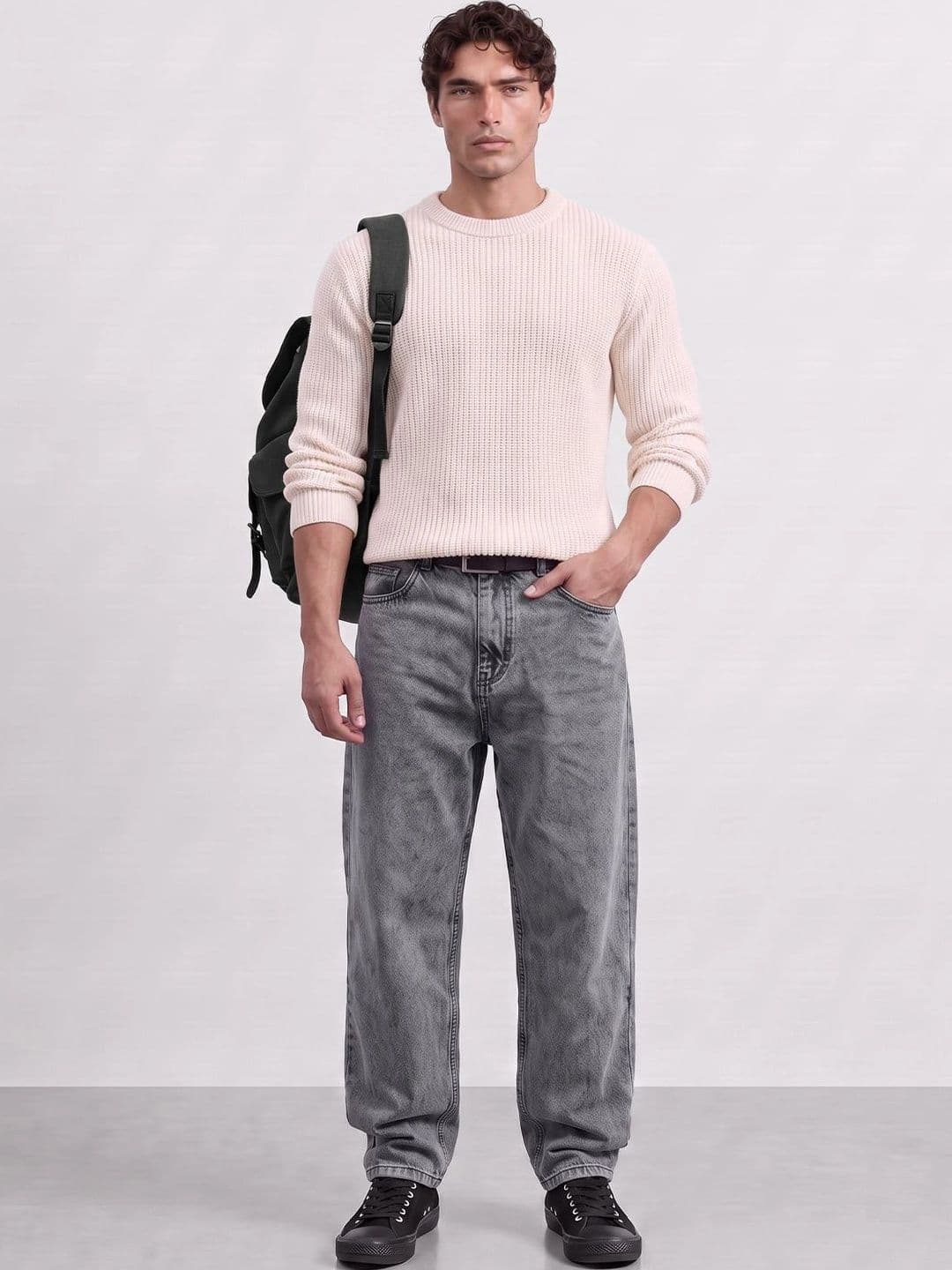 Powerlook Men Grey Baggy Mid-Rise Pure Cotton Jeans - view 1