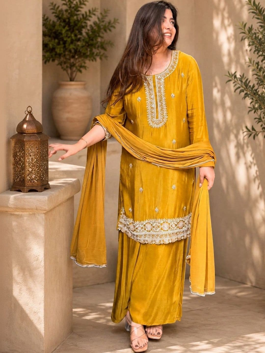 Sangria Women Ethnic Motifs Embroidered Regular Thread Work Kurta with Sharara & With Dupatta thumbnail 4