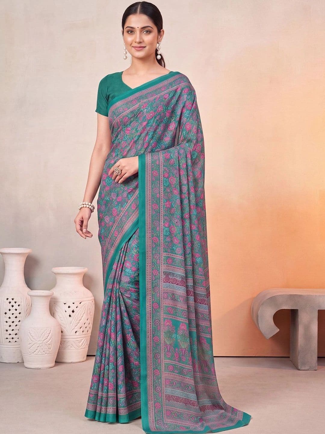 Anouk Floral Poly Crepe Designer Saree thumbnail 3
