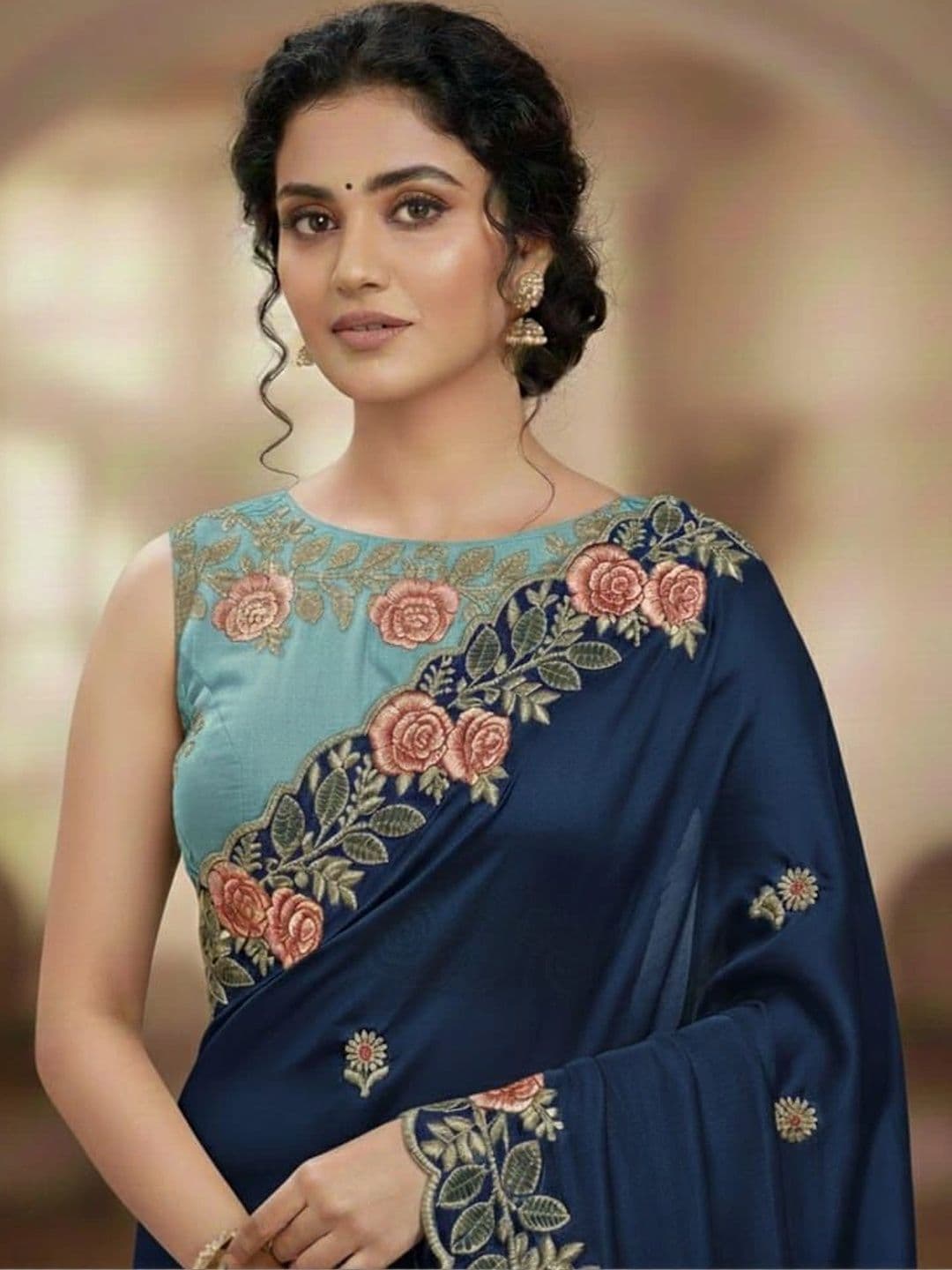SHRIJAMYAHAM Floral Embroidered Poly Georgette Saree thumbnail 2