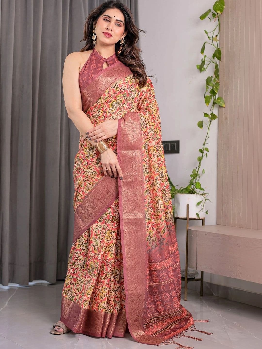 LUMIN KNOT Floral Zari Pure Linen Designer Saree thumbnail 5