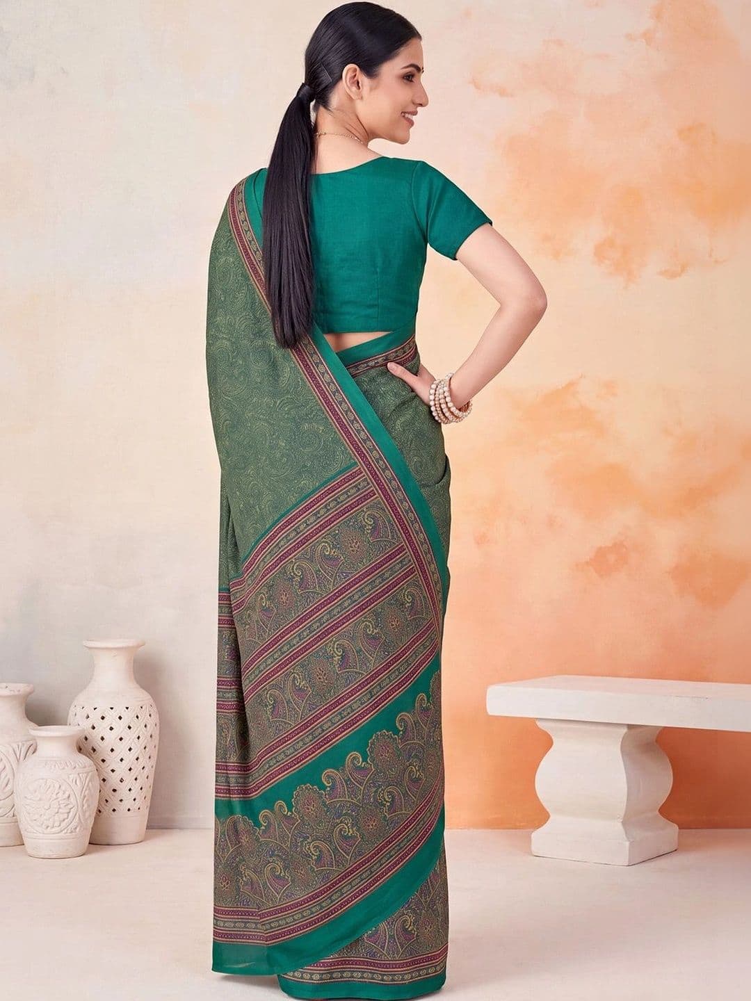 Anouk Paisley Poly Crepe Designer Saree thumbnail 6