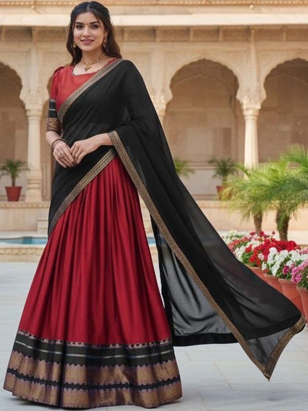 HERE&NOW Unstitched Lehenga & Blouse With Dupatta - view 1