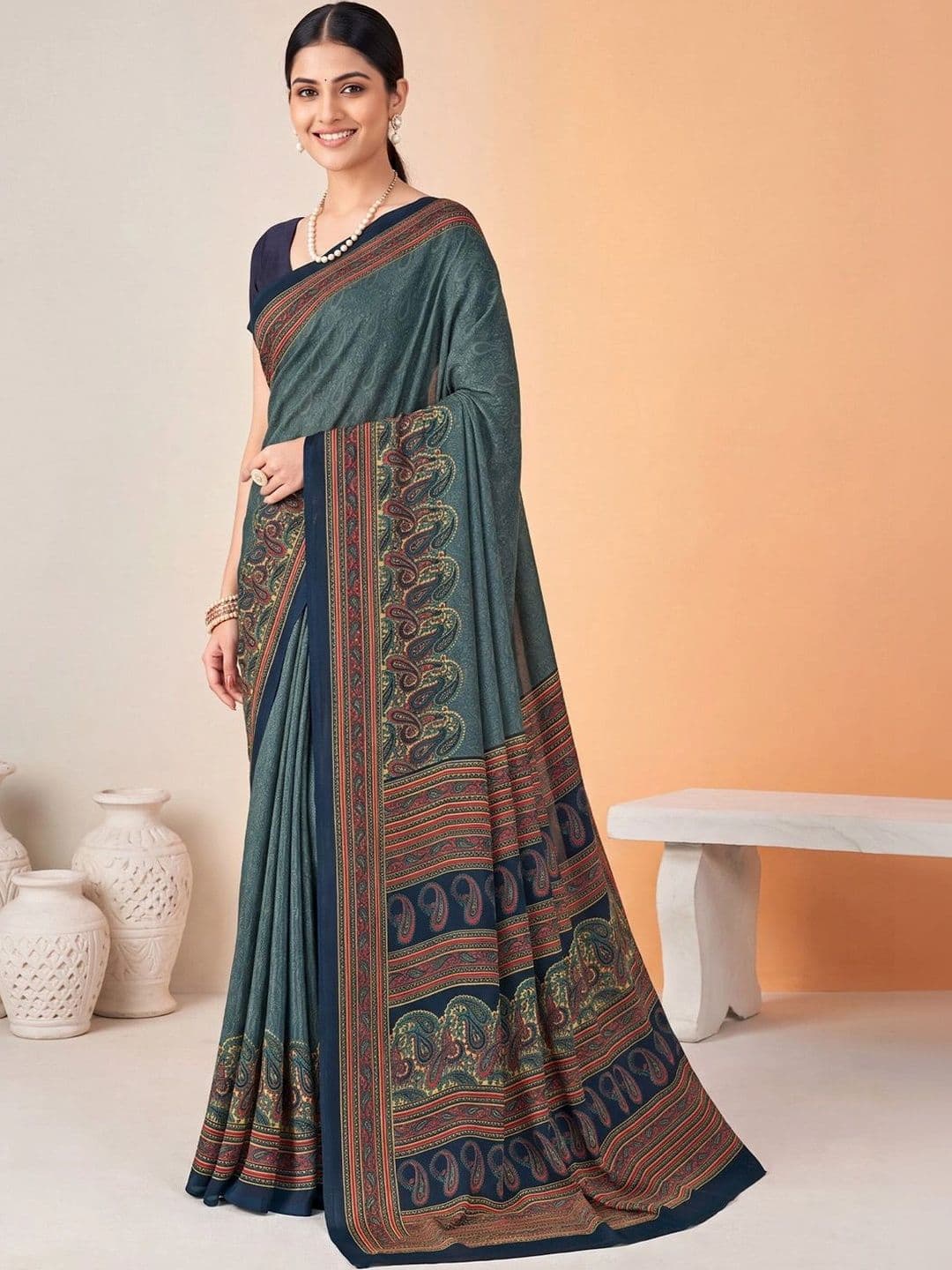 Anouk Ethnic Motifs Poly Crepe Designer Saree thumbnail 6