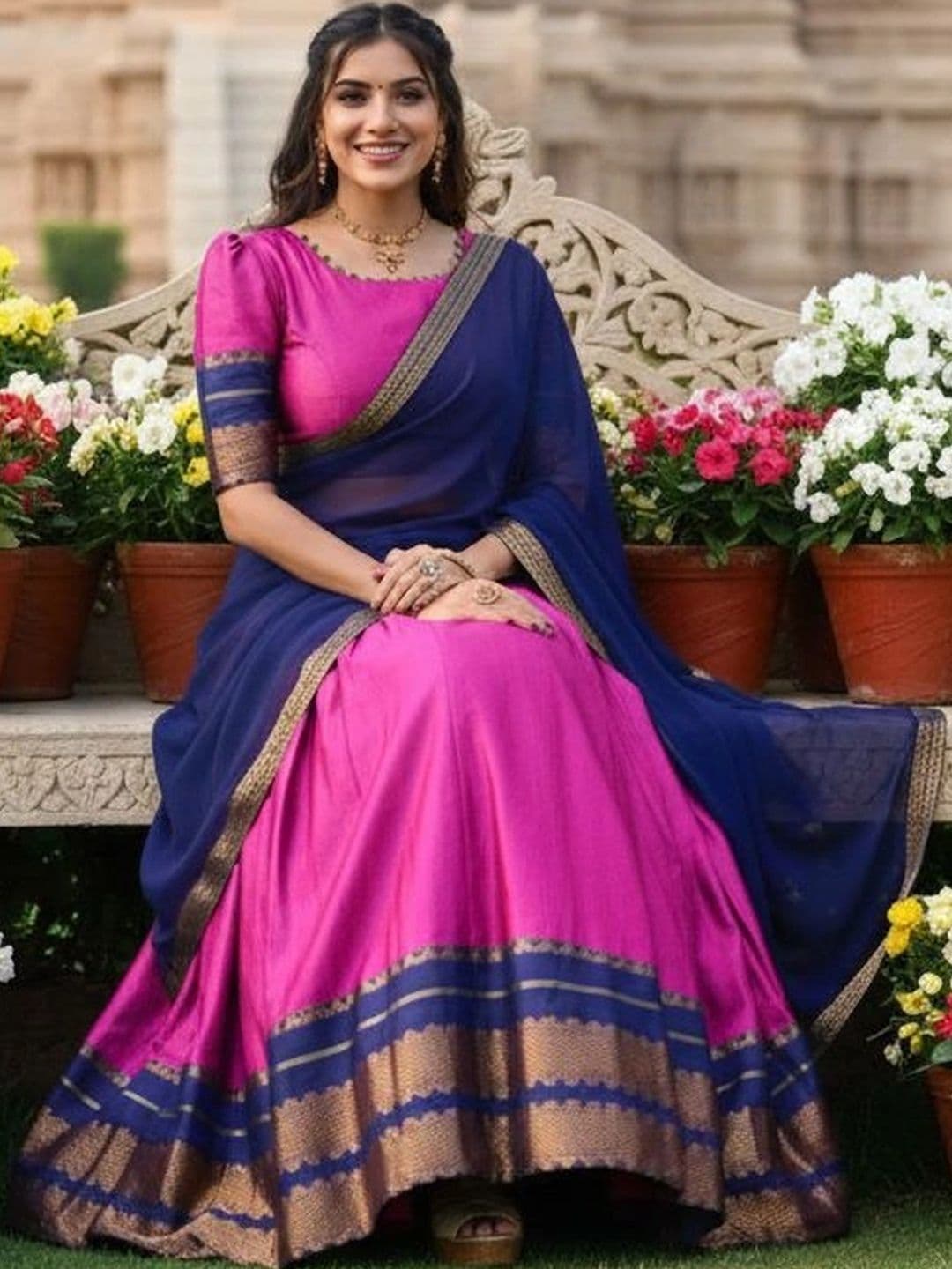 HERE&NOW Women Embroidered Unstitched Lehenga Choli with Blouse & Dupatta thumbnail 3