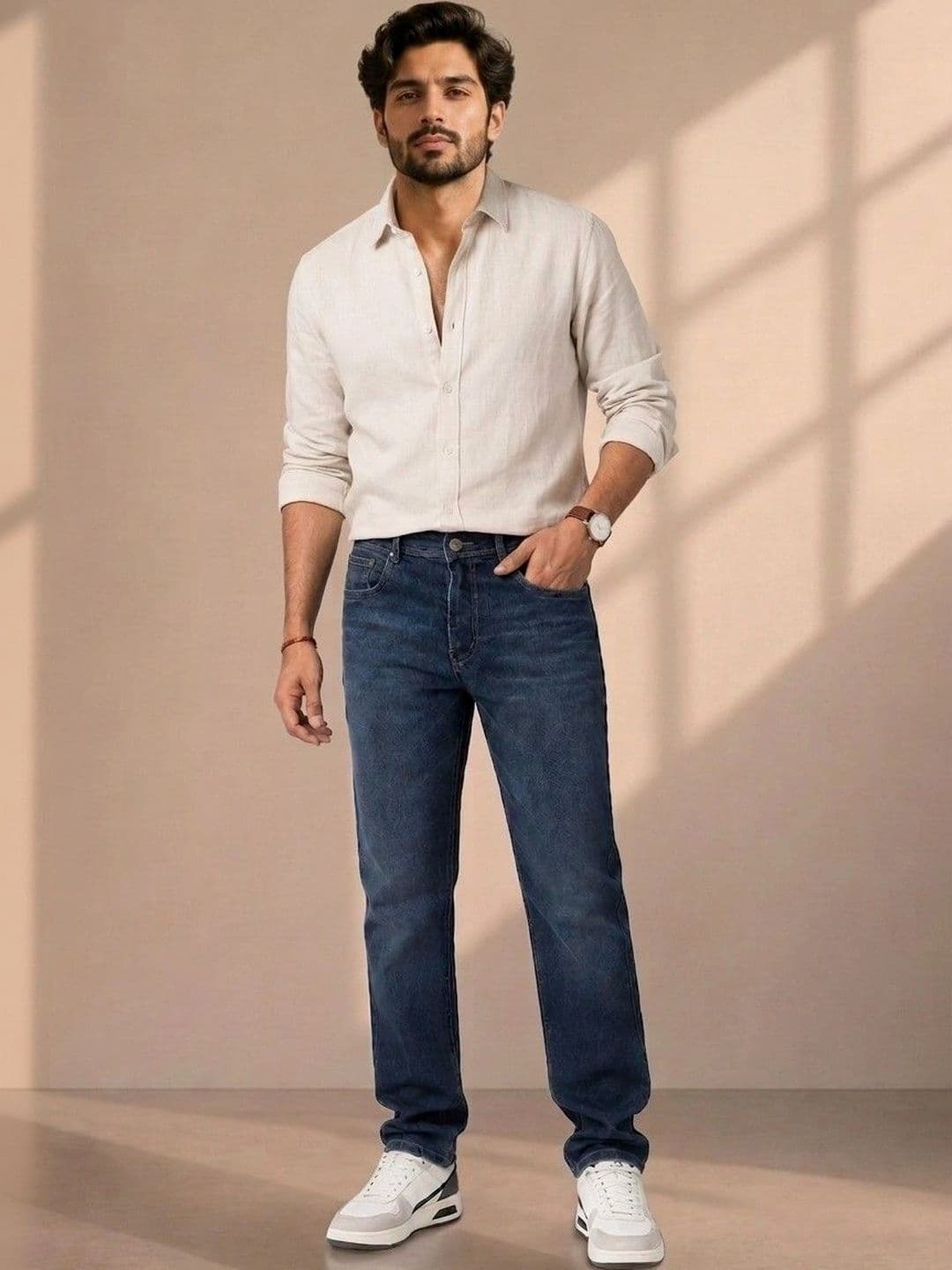 zayla Men Jean Regular Fit Mid-Rise Light Fade Stretchable Jeans - view 1