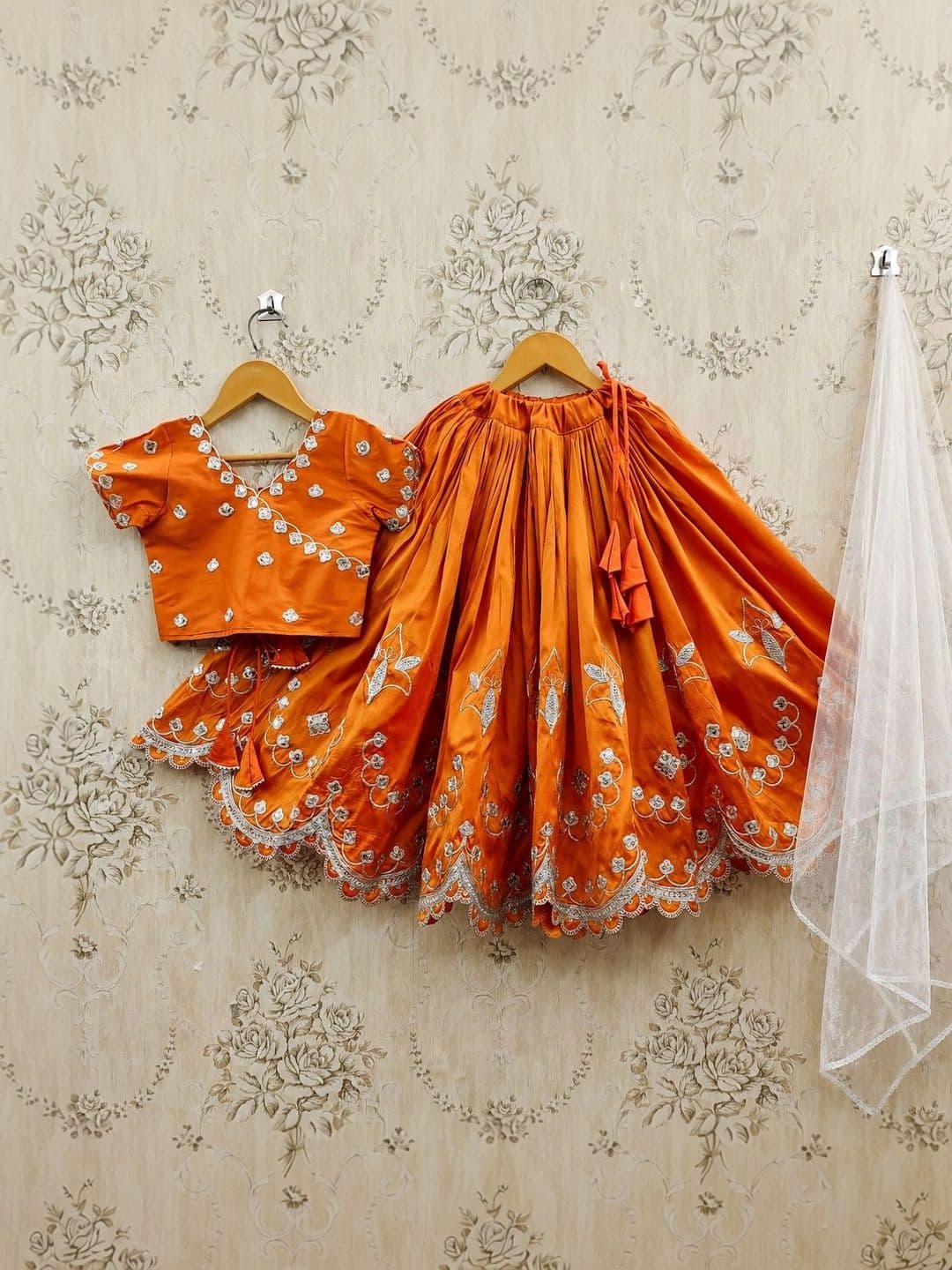 KALINI Girls Embellished Mirror Work Ready to Wear Lehenga & Blouse With Dupatta thumbnail 4