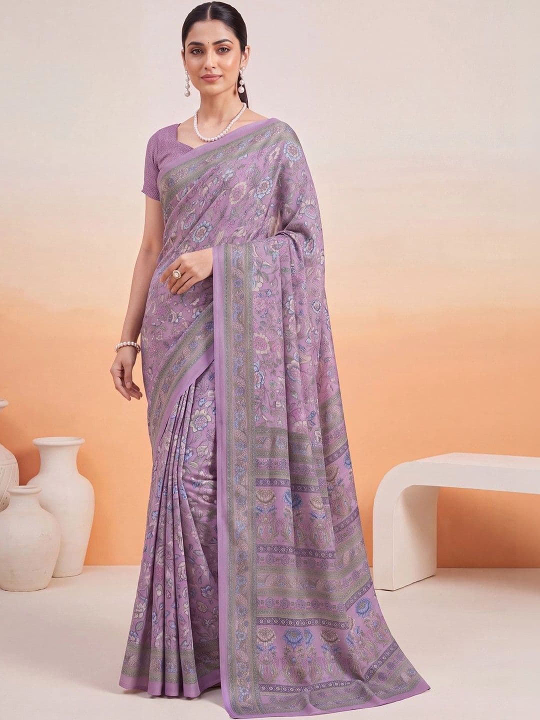 Anouk Floral Poly Crepe Designer Saree - view 1