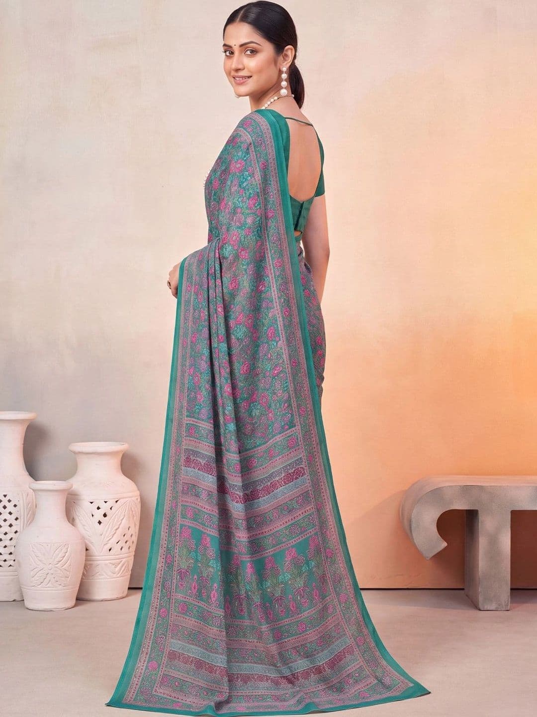 Anouk Floral Poly Crepe Designer Saree thumbnail 7