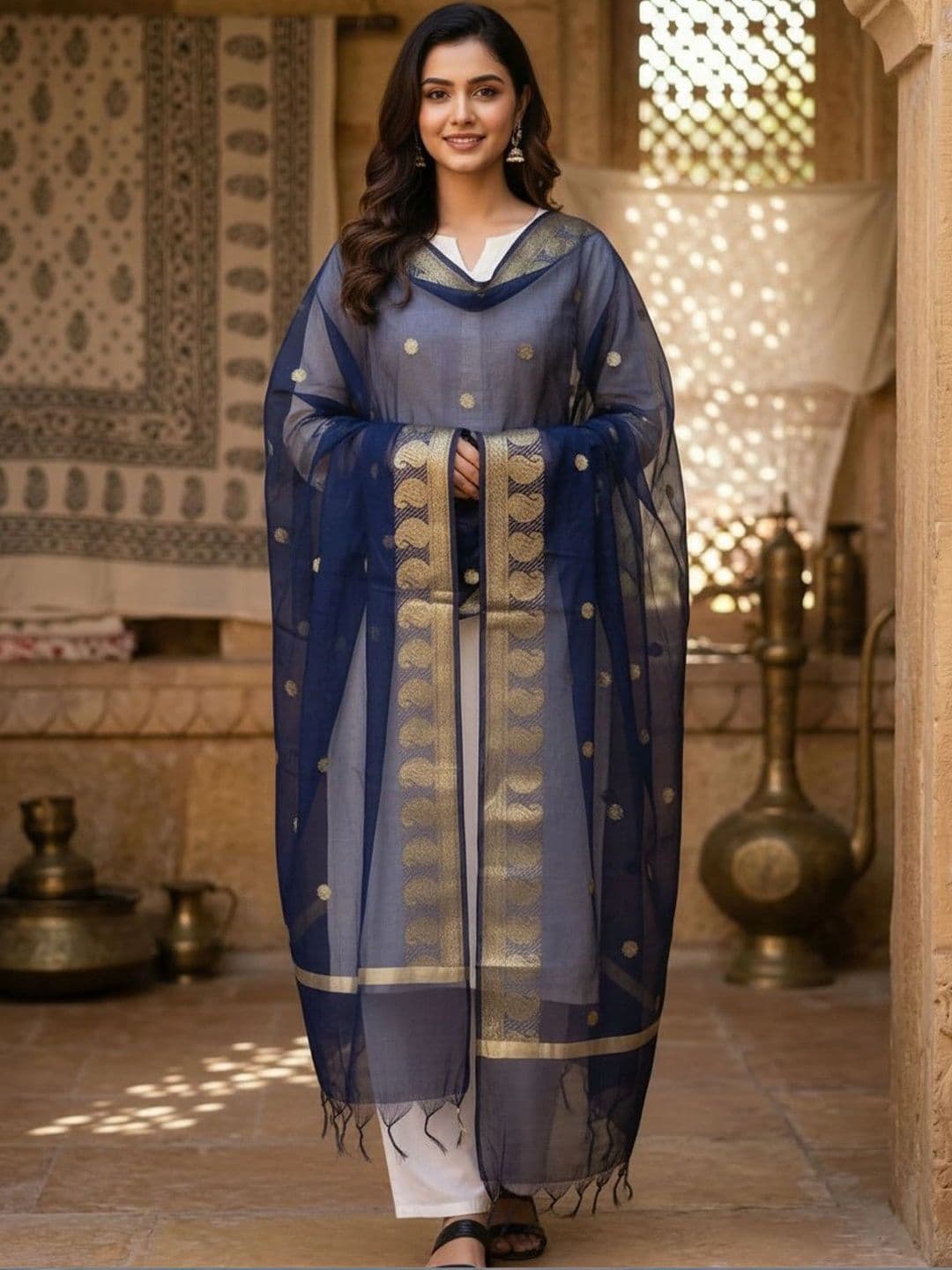 STUTI FASHION Ethnic Motifs Woven Design Art Silk Dupatta with Zari - view 1