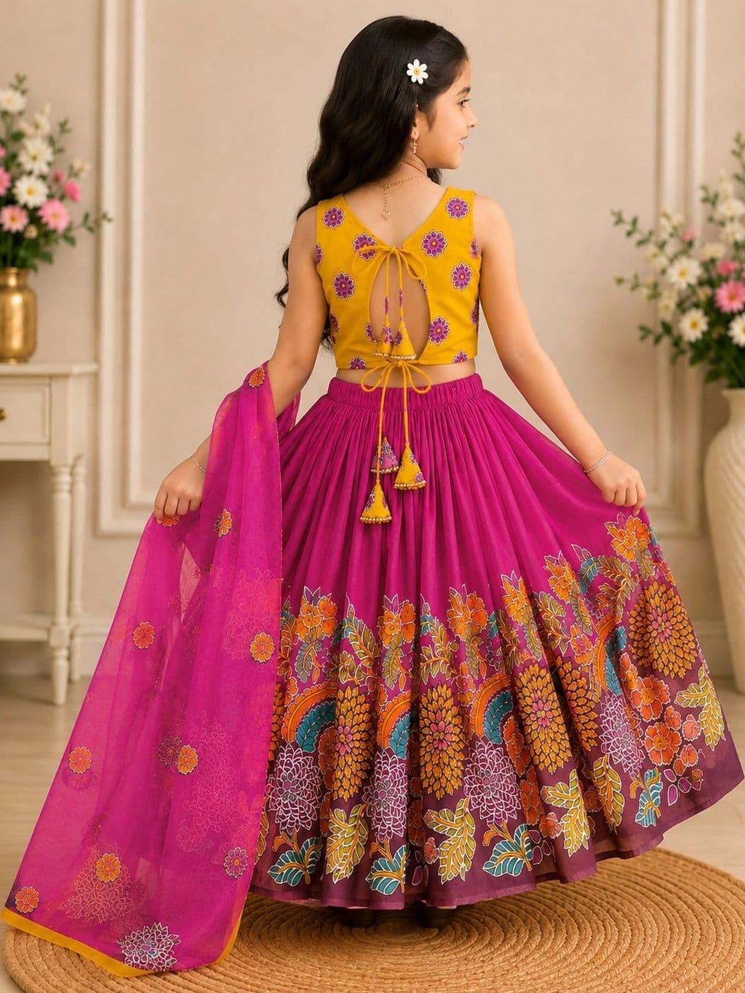 KALINI Girls Printed Ready to Wear Lehenga & Blouse With Dupatta thumbnail 2