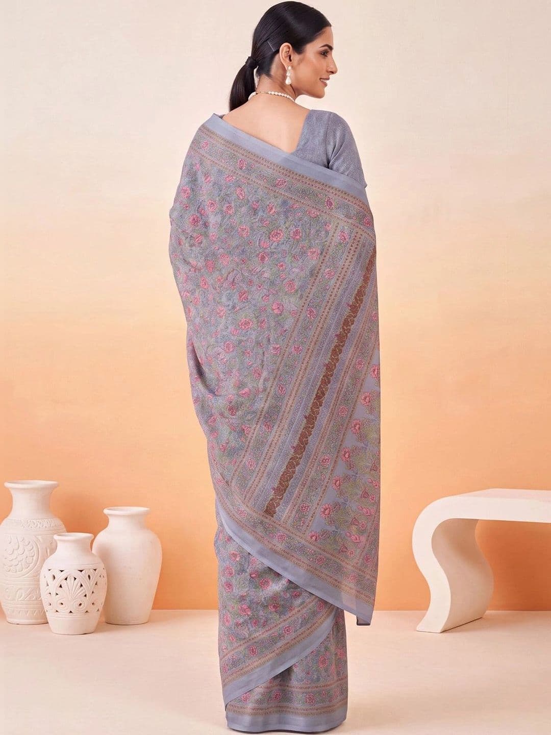 Anouk Floral Poly Crepe Designer Saree thumbnail 5