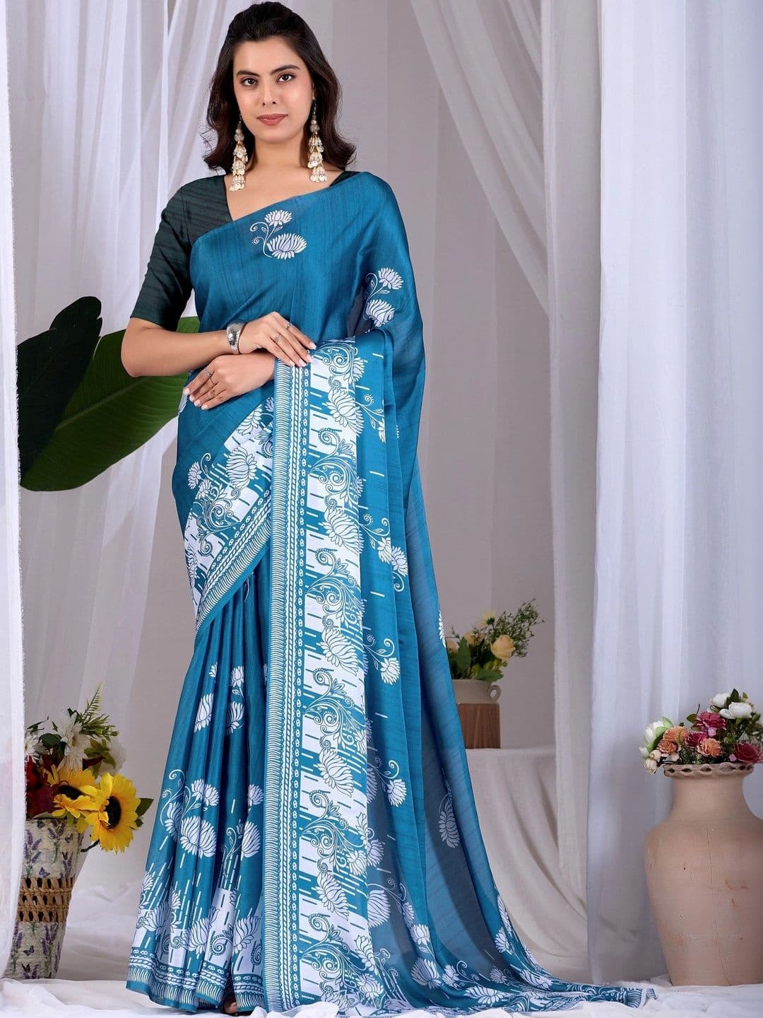 LeeliPeeri Designer Floral Satin Designer Saree - view 1