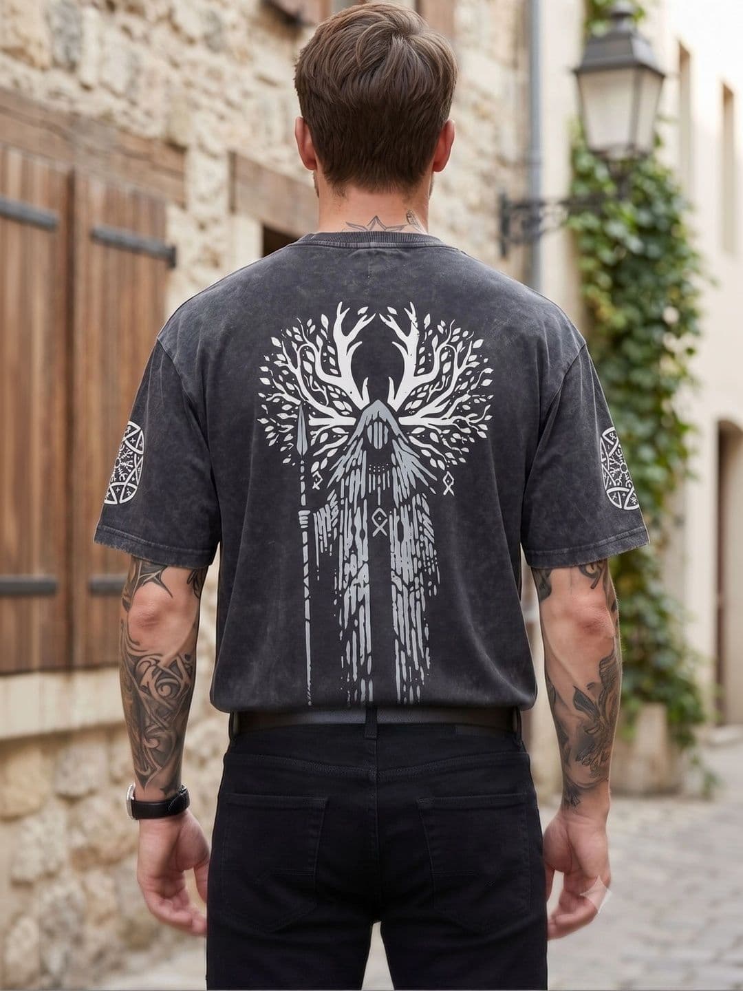 Moda Rapido Mayan Priest Light Acid Men Printed Drop-Shoulder Sleeves Cotton T-shirt thumbnail 2