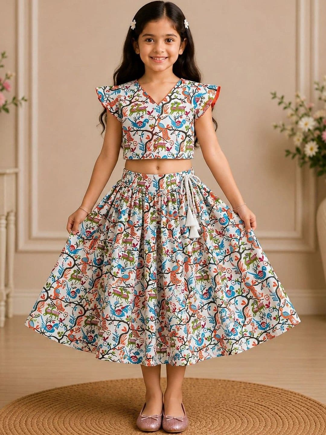 KALINI Girls Printed Kalamkari Ready to Wear Lehenga & - view 1