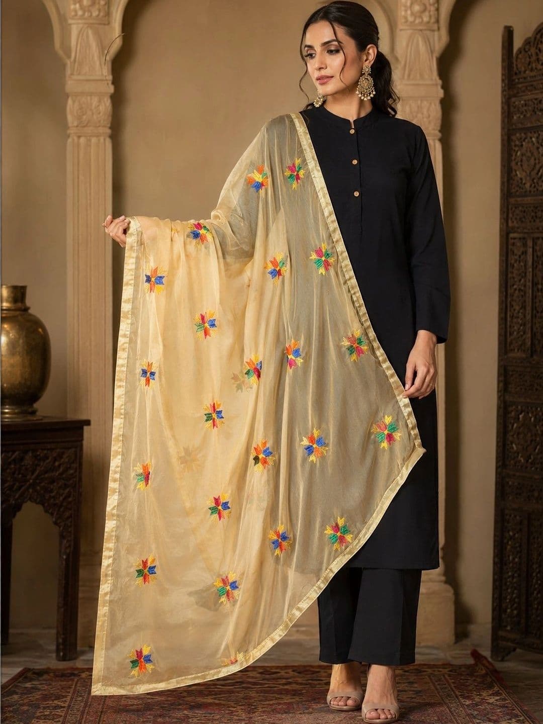 STUTI FASHION Ethnic Motifs Embroidered Dupatta with Thread Work - view 1