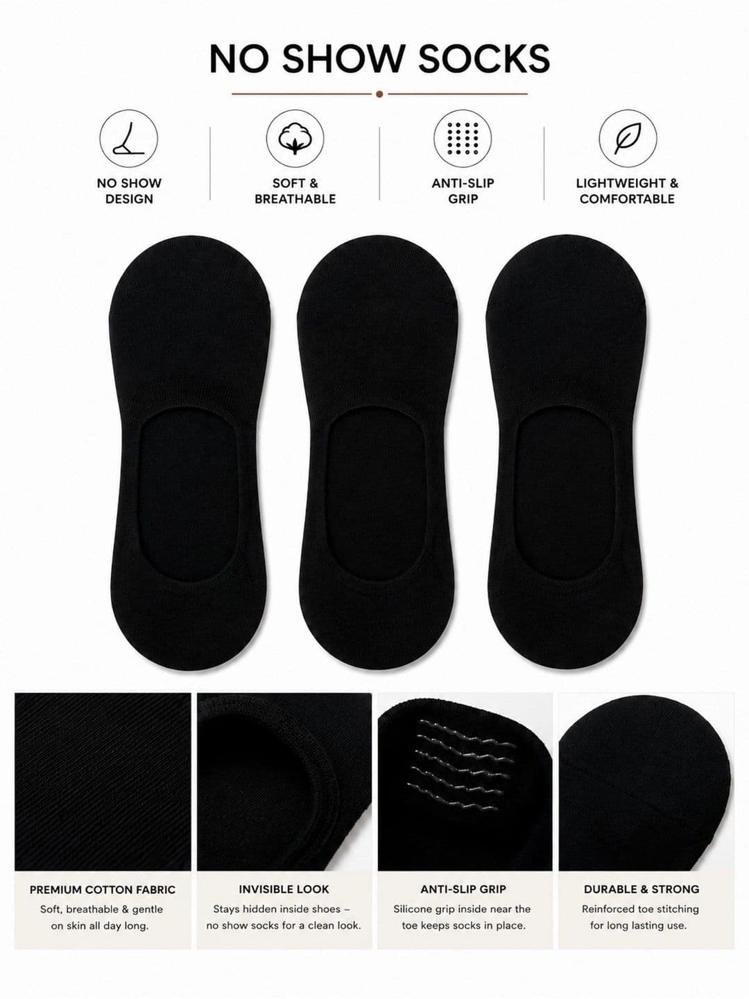 SHOPCASH Men Pack of 3 Cotton Assorted Shoe Liners Socks - view 1