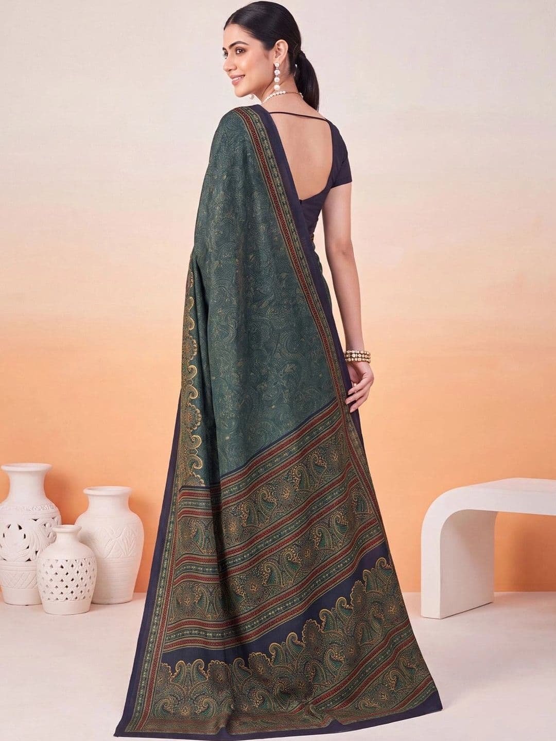 Anouk Ethnic Motifs Poly Crepe Designer Saree thumbnail 7