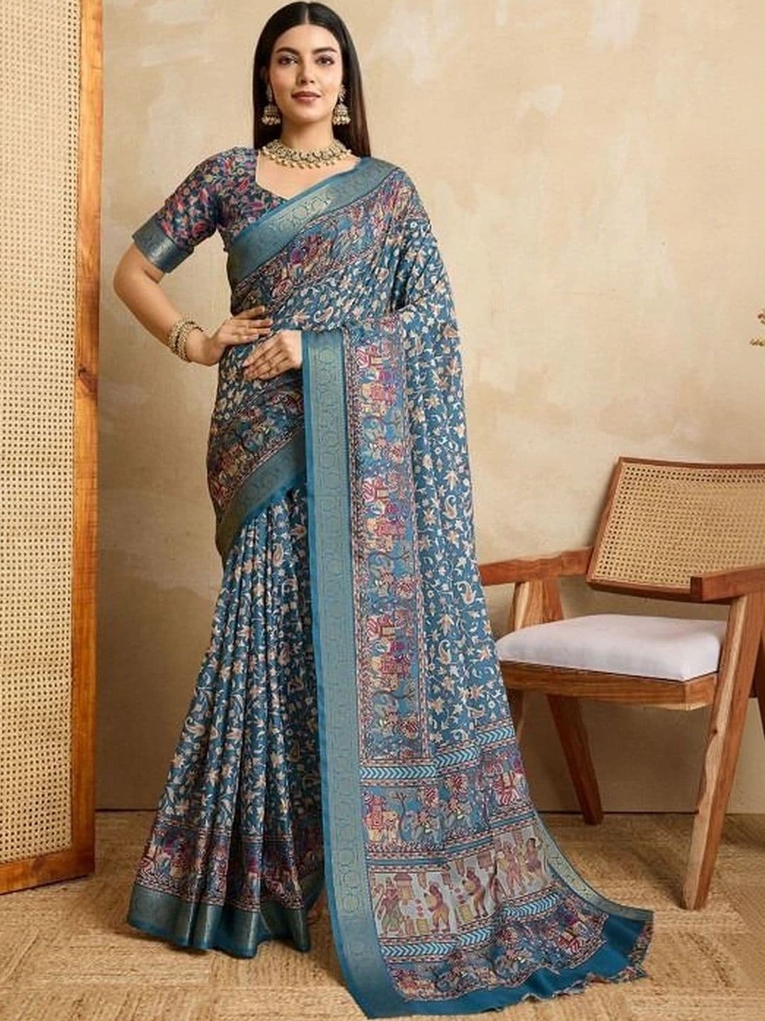 Moda Rapido Kalamkari Zari Silk Blend Designer Saree thumbnail 3