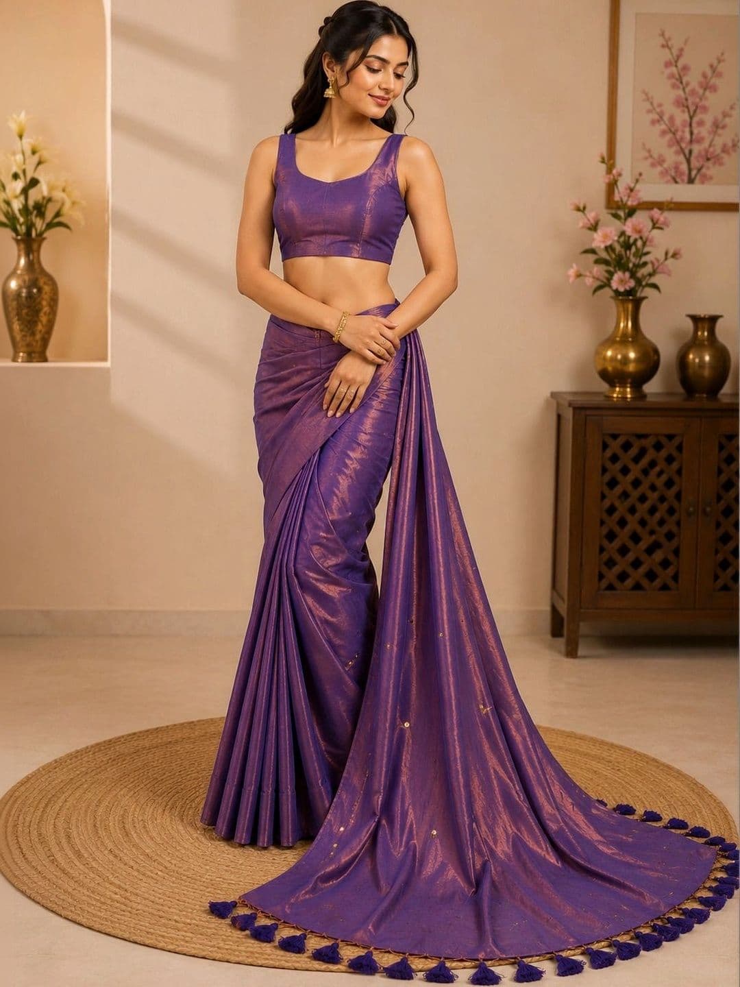 aeriebier Woven Design Zari Tissue Chanderi Saree thumbnail 3