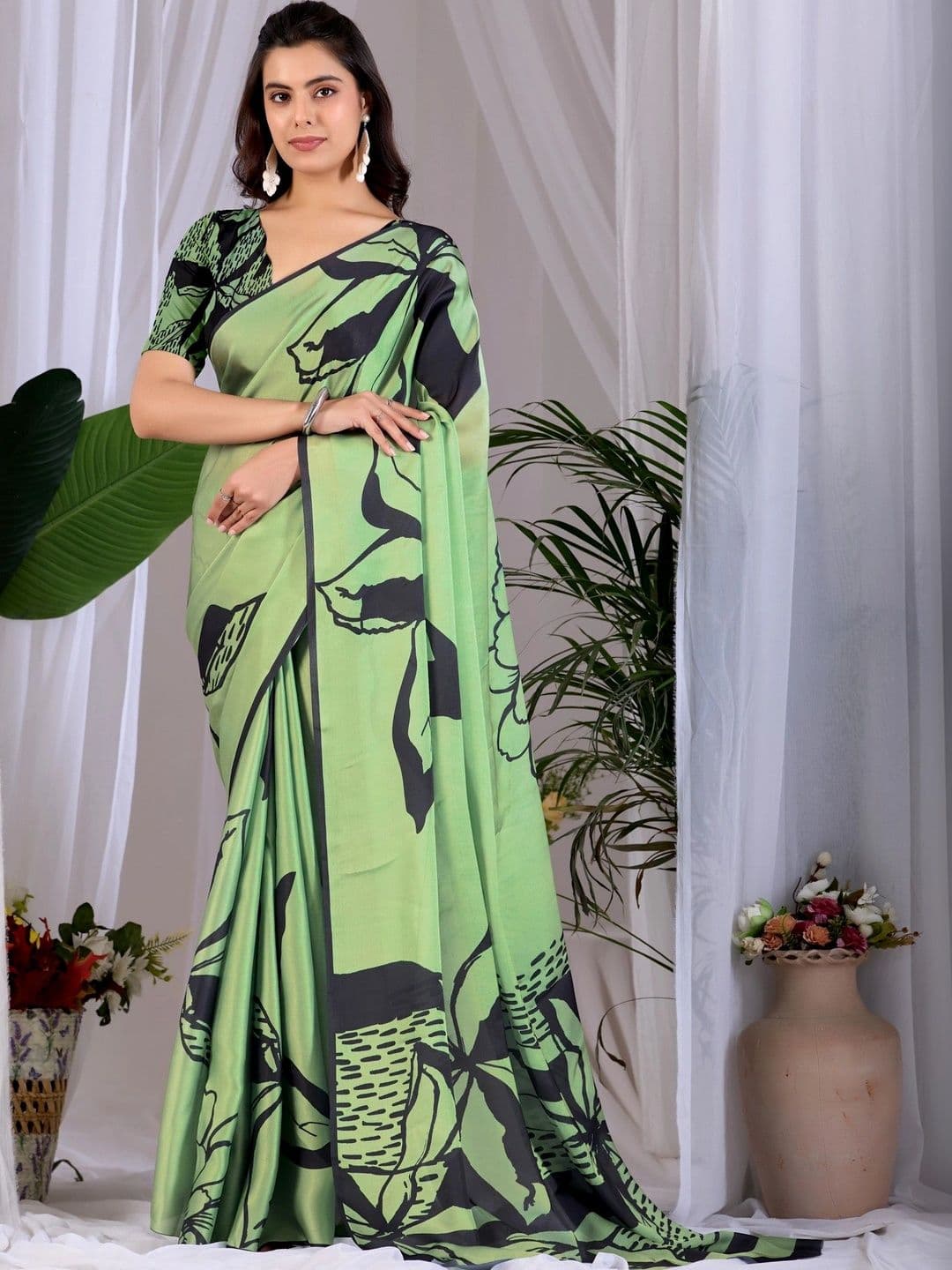 LeeliPeeri Designer Floral Satin Designer Saree - view 1