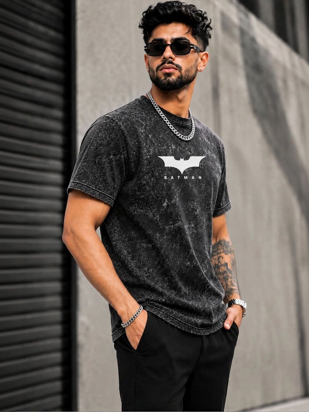 VELS CLOTHING Men Brand Logo Batman Printed Bio Finish T-shirt thumbnail 2