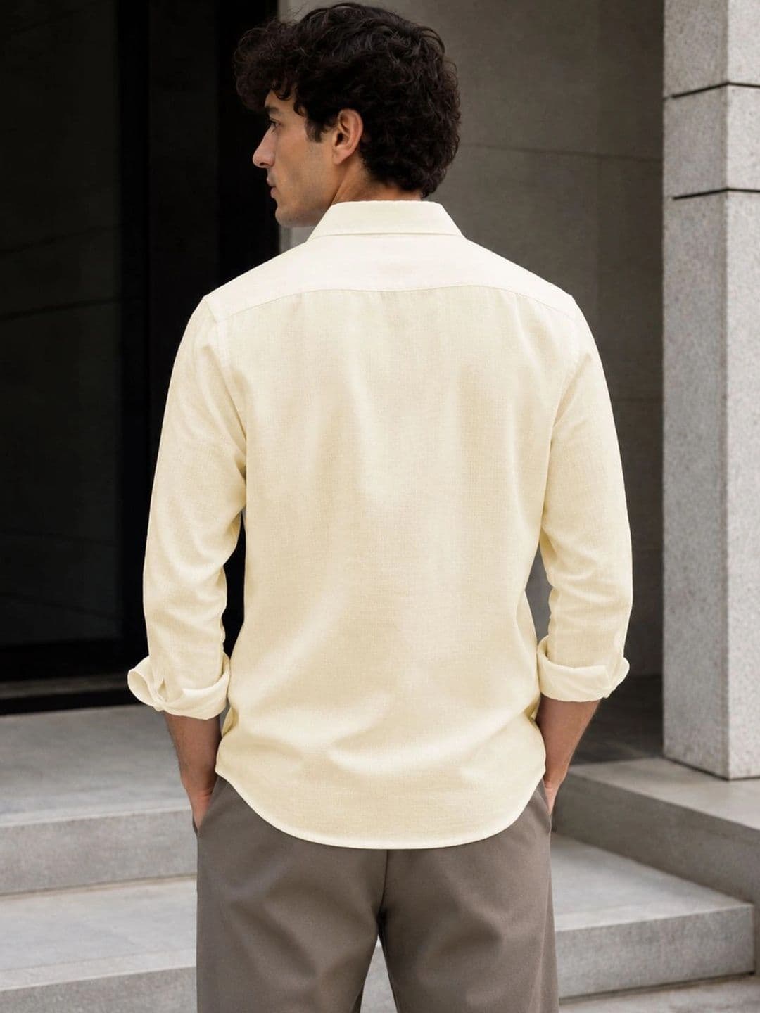 FRANKSHIRT Men's CreamTextured Linen Shirt Full Sleeve Casual Regular Fit Shirt thumbnail 4